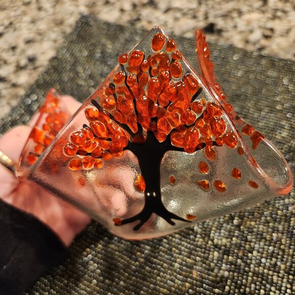 Fused Glass Hankerchief-style Tree Of Life Tea Light Holder - Picture 10 of 12